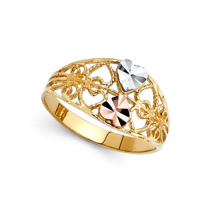 14K Tri Color Gold Fancy Heart Ring - Image 2