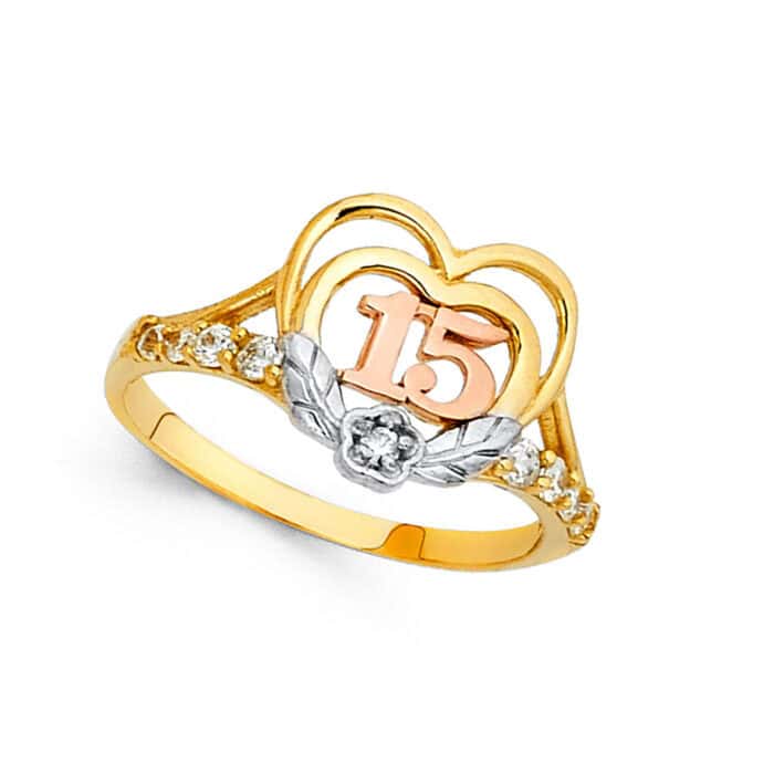 14K Tri Color Gold 15 Years Cubic Zirconia Ring - Image 2