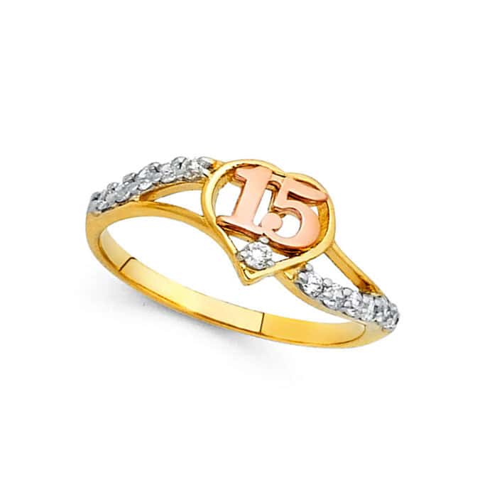 14K Two Tone Gold 15 Years Cubic Zirconia Ring - Image 2
