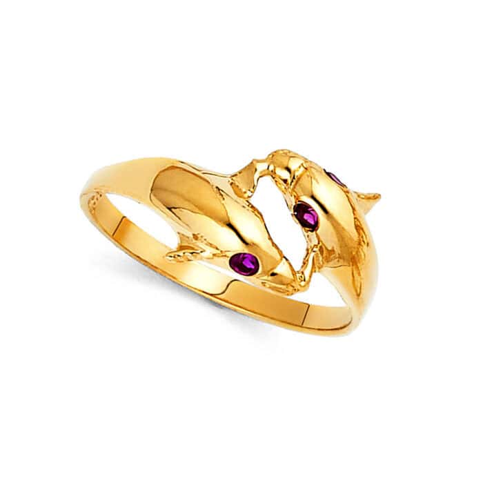 14K Yellow Gold Cubic Zirconia Fancy Dolphin Ring - Image 2