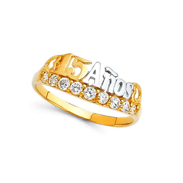 14K Tri Color Gold 15 Years Cubic Zirconia Ring - Image 2