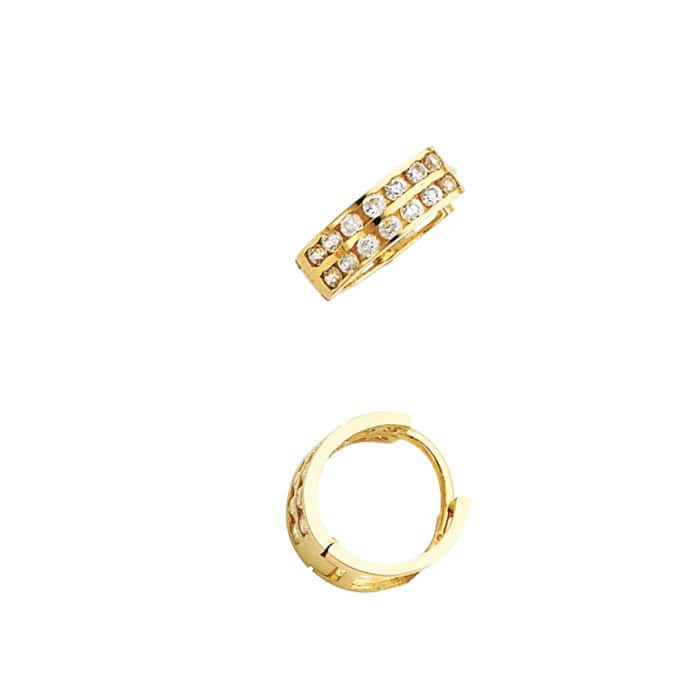 14K Yellow Gold 4mm Cubic Zirconia Huggies Earrings - Image 2