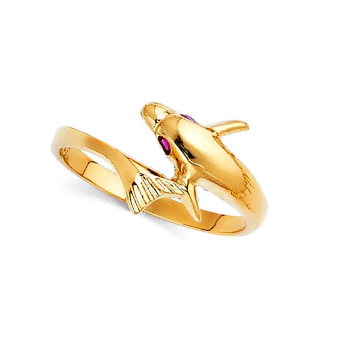 14K Yellow Gold Cubic Zirconia Fancy Dolphin Ring - Image 2