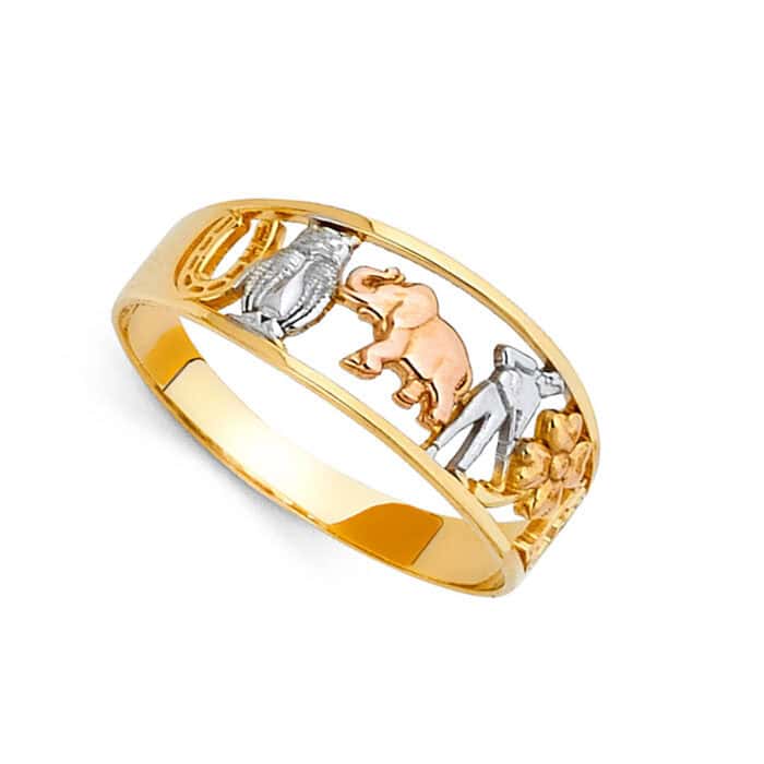 14K Tri Color Gold Lucky Ring - Image 2
