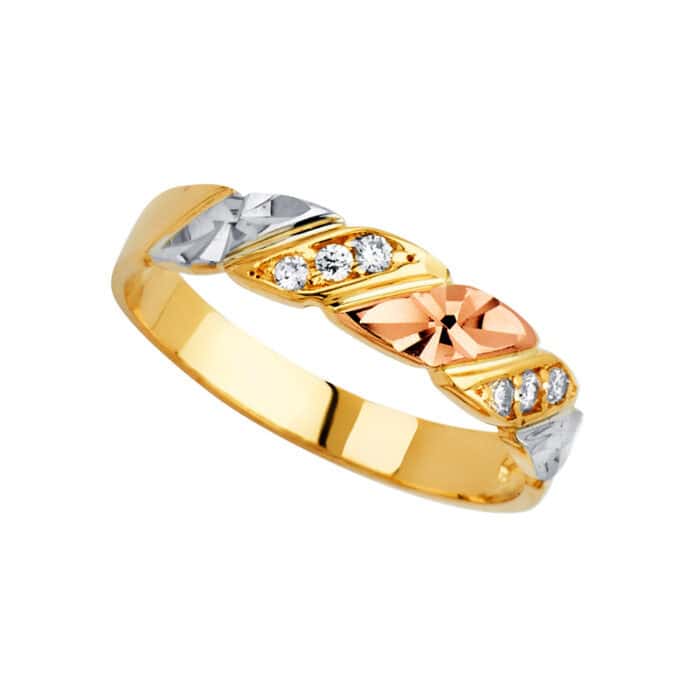 14K Tri Color Gold Men's Cubic Zirconia Wedding Band - Image 2