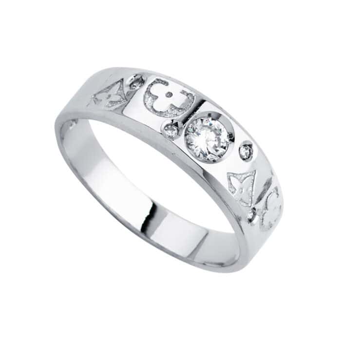 14K White Gold Men's Cubic Zirconia Wedding Band - Image 2