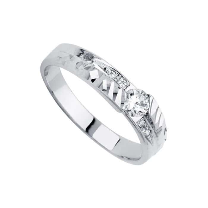 14K White Gold Men's Cubic Zirconia Wedding Band - Image 2