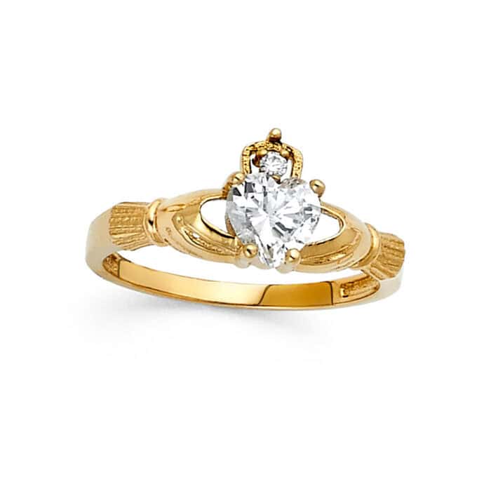 14K Yellow Gold Cubic Zirconia Claddagh Ring - Image 2