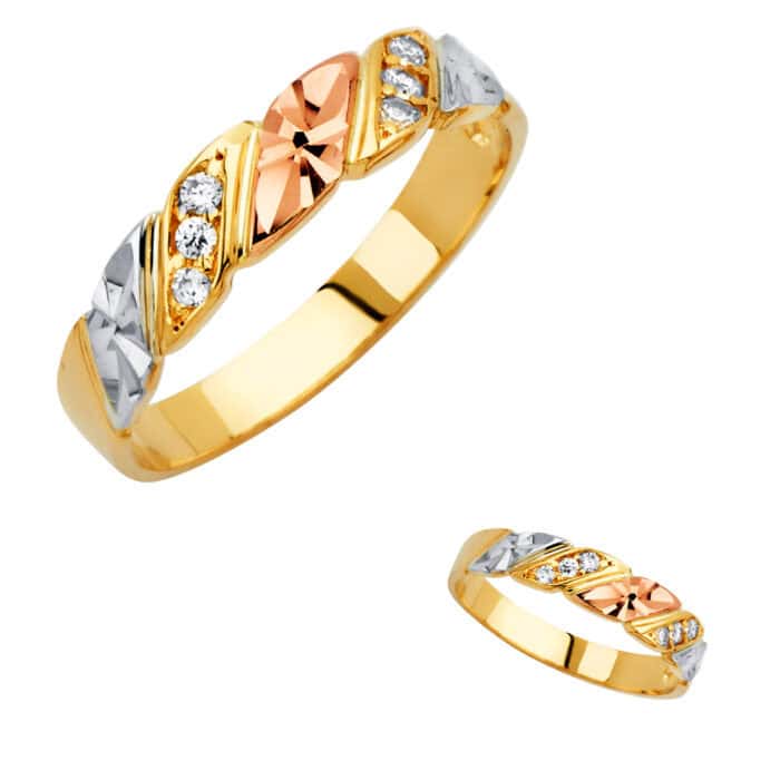 14K Tri Color Gold Men's Cubic Zirconia Wedding Band - Image 3