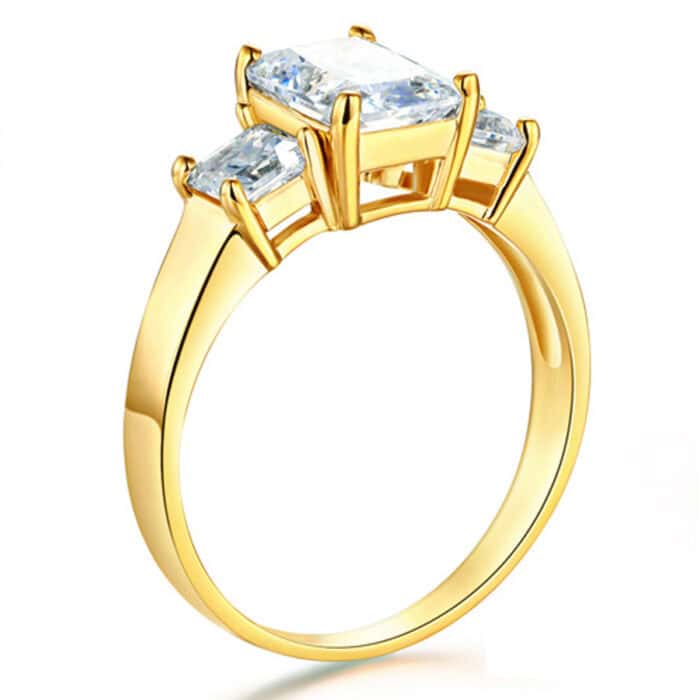 14K Yellow Gold Cubic Zirconia Emerald Stone  Engagement Ring - Image 2