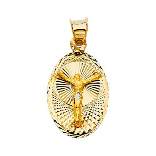 14k Two Tone Gold Diamond Cut  Jesus Stamp Religious Pendant