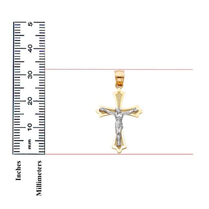 14K Two Tone Gold Jesus Crucifix Cross Religious Pendant - Image 3