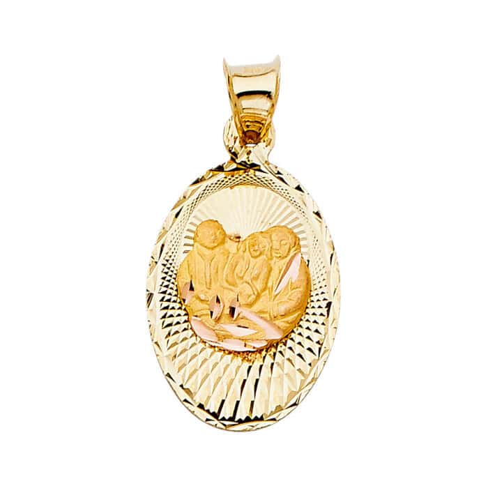 14K Yellow Gold diamond cut Baptism Stamp Religious Pendant