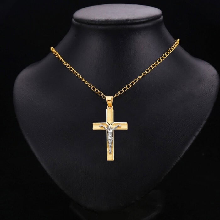 14K Two Tone Gold Jesus Crucifix Cross Religious Pendant - Image 2