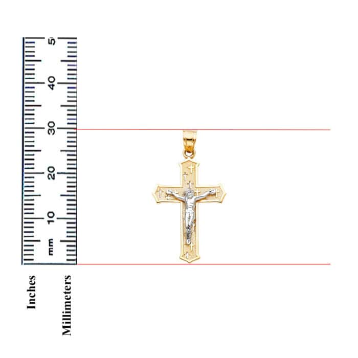 14K Two Tone Gold Jesus Crucifix Cross Religious Pendant - Image 3