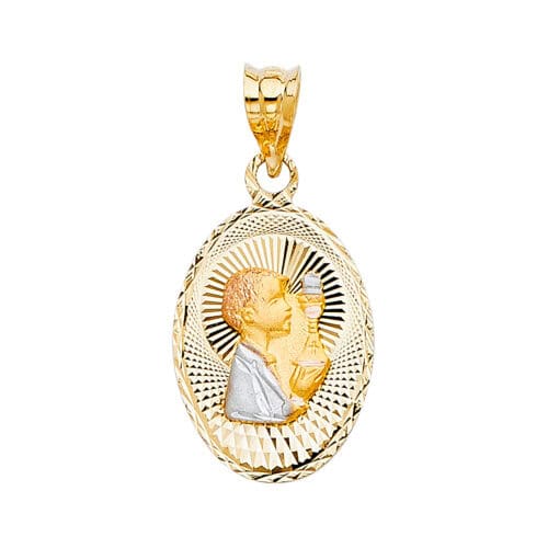 14K Tri Color Gold diamond cut communion Stamp Religious Pendant