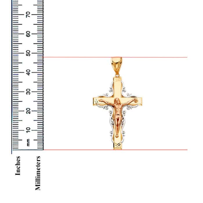 14K Tri Color Gold Religious Crucifix Pendant - Image 3
