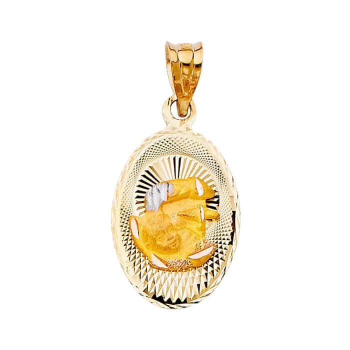 14K Tri Color Gold diamond cut Baptium Stamp Religious Pendant