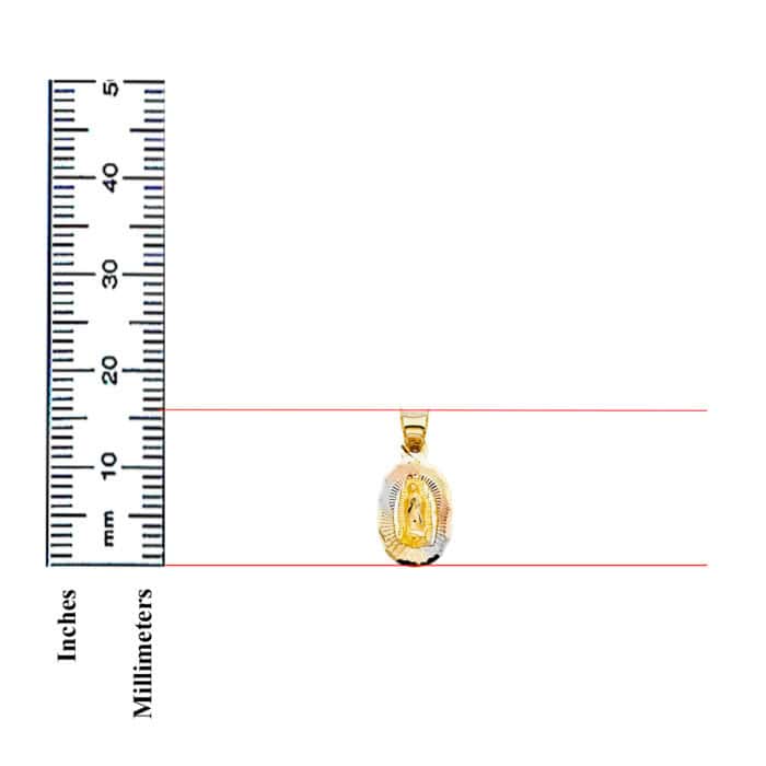 14K Tri Color Gold diamond cut Guadlupe Stamp Religious Pendant - Image 3