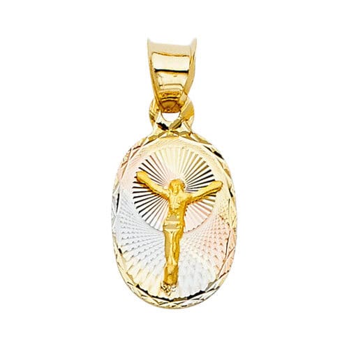 14K Tri Color Gold diamond cut Jesus Stamp Religious Pendant