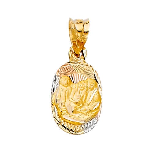 14K Tri Color Gold diamond cut Baptium Stamp Religious Pendant