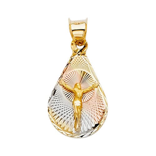 14K Tri Color Gold diamond cut Jesus Stamp Religious Pendant