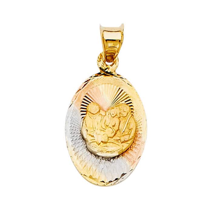 14K Tri Color Gold diamond cut Baptism Stamp Religious Pendant