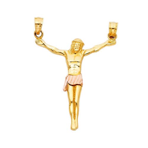 14K Two Tone Gold Jesus Body Crucifix Cross Religious Pendant