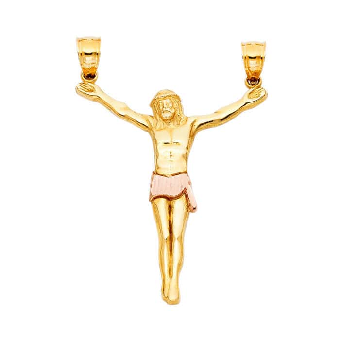 14K Two Tone Gold Jesus Body Crucifix Cross Religious Pendant