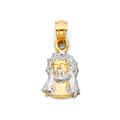 14K Two Tone Gold Jesus Face Religious Pendant