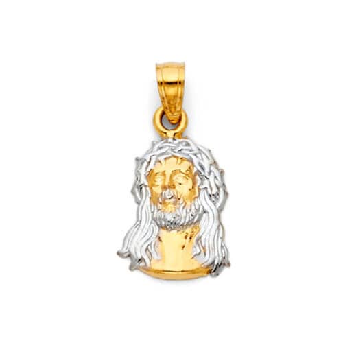 14K Two Tone Gold Jesus Face Religious Pendant