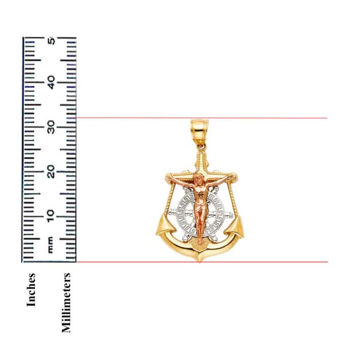 14K Tri Color Gold Jesus Crucifix Anchor Religious Pendant - Image 3