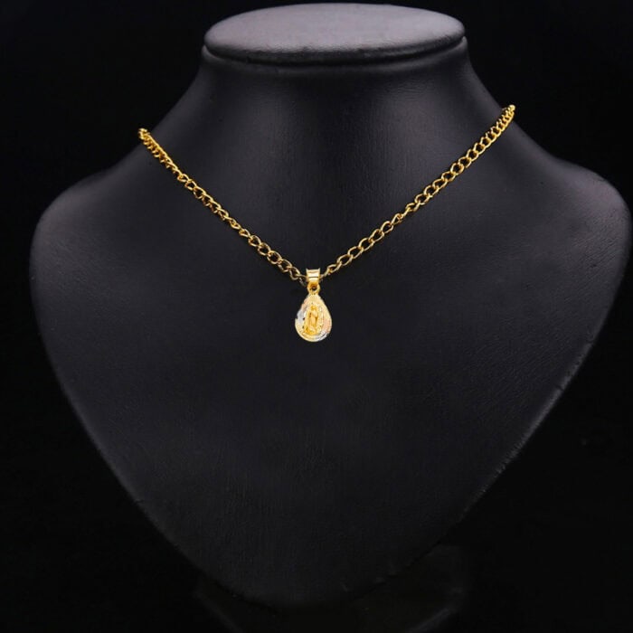 14K Tri Color Gold diamond cut Guadlupe Stamp Religious Pendant - Image 2