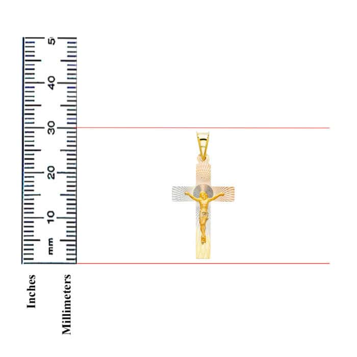 14K Tri Color Gold diamond cut Crucifix Jesus Cross Stamp Religious - Image 3