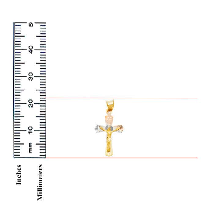 14K Tri Color Gold diamond cut Crucifix Jesus Cross Stamp Religious - Image 3