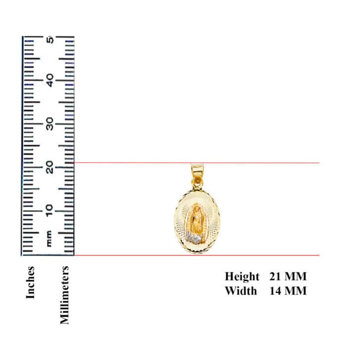 14K Tri Color Gold diamond cut Guadlupe Stamp Religious Pendant - Image 3