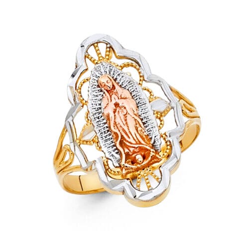 14K Tri Color Gold Our Lady of Guadalupe Ring