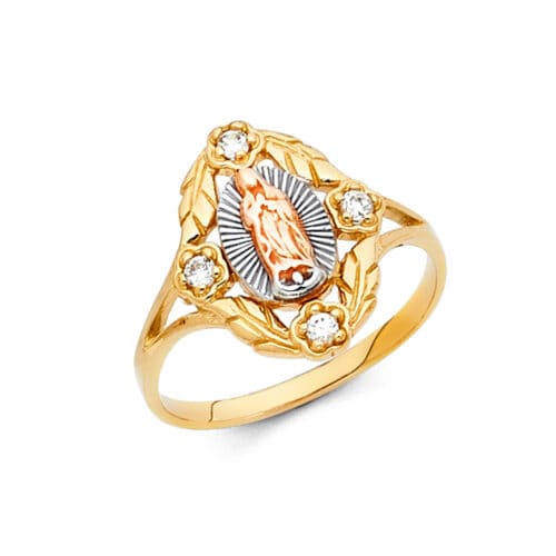 14K Two Tone Gold Religious Cubic Zirconia Ring