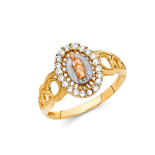 14K Tri Color Gold Cubic Zirconia Our Lady of Guadalupe Ring