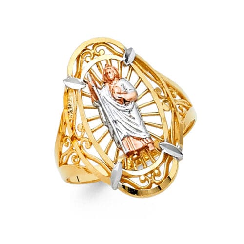 14K Tri Color Gold Religious Ring