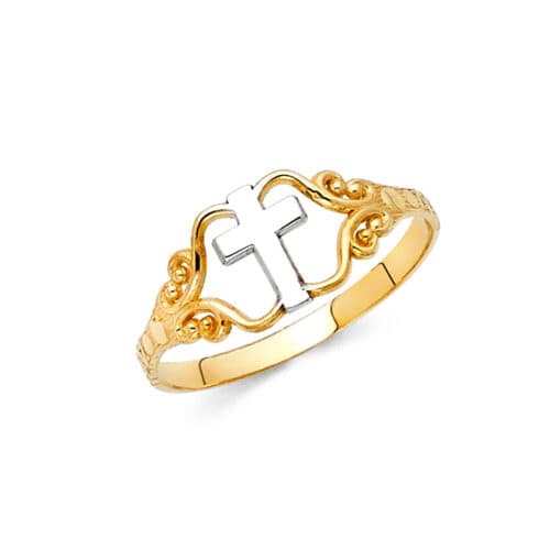 14K Two Tone Gold Cross Ring