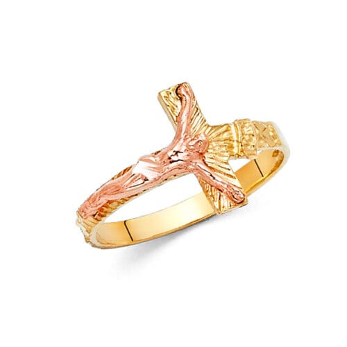 14K Two Tone Gold Crucifix Ring