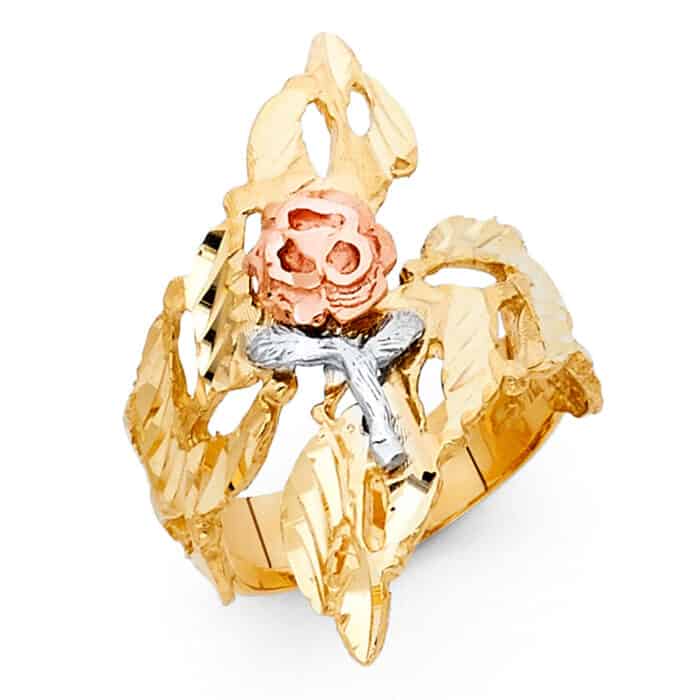 14K Tri Color Gold Flower Ring