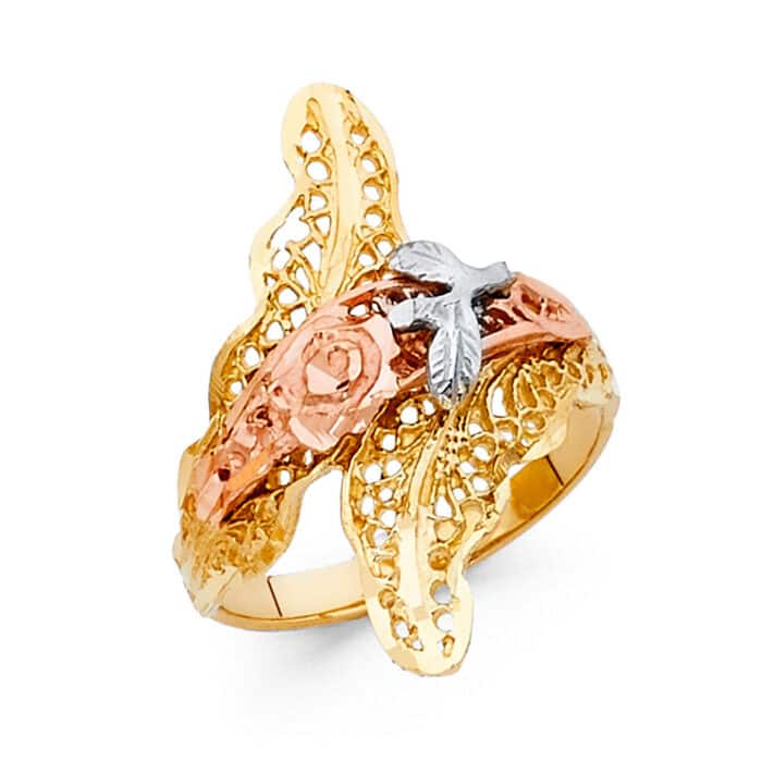 14K Tri Color Gold Fancy Flower Ring