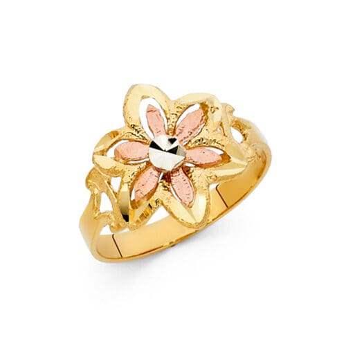 14K Tri Color Gold Fancy Flower Ring