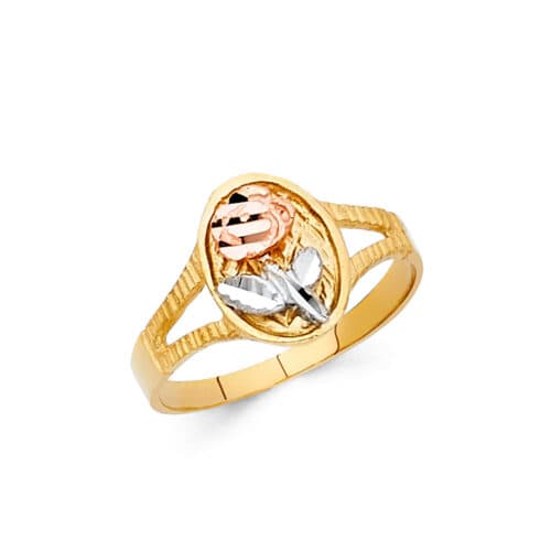 14K Tri Color Gold Fancy Flower Ring
