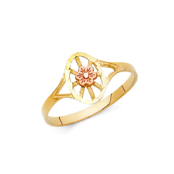 14K Two Tone Gold Fancy Flower Ring