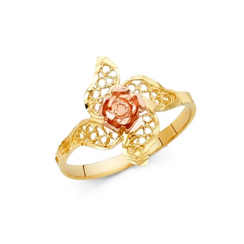 14K Two Tone Gold Fancy Flower Ring