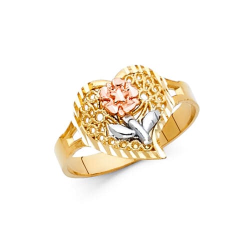 14K Tri Color Gold Fancy Flower Ring
