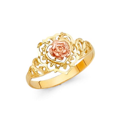 14K Two Tone Gold Fancy Flower Ring